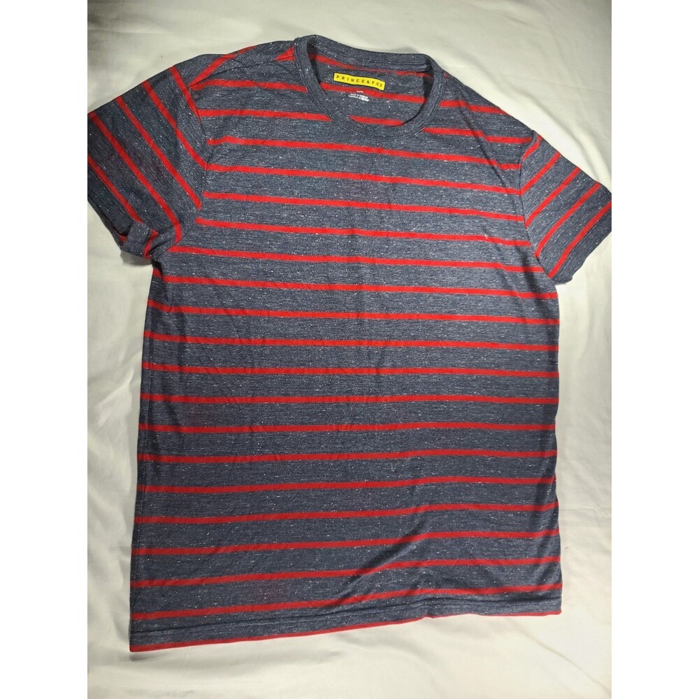 Prince & Fox Men's Medium Gray Red Striped Short Sleeve T-Shirt